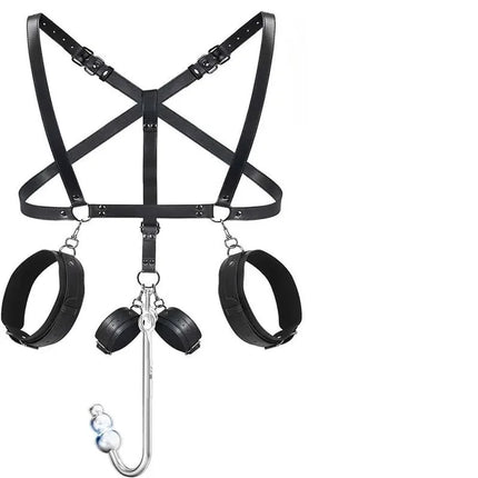 BDSM Bondage Kit Adjustable Restraint Harness Set Wrist Cuffs Metal Hook Couples Roleplay Accessories