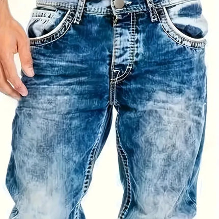 European American Jeans Men's Autumn New Slim Elastic Trousers Fashionable Vintage Wash Denim Pants Male Streetwear