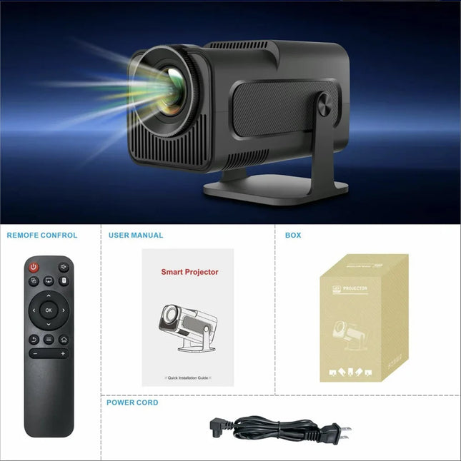 Projector, Newest Mini Portable Smart Home Theater Projector HY320, 4K HD Android Projector WiFi6 Bluetooth Auto Keystone Correc