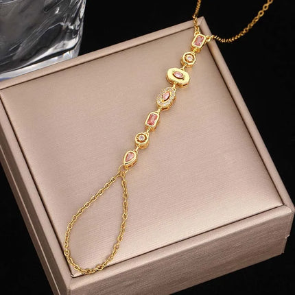 Stainless Steel Colorful Crystal Hand Chain Bracelet For Women Fashion Gold Color Water Drop Finger Bangle Bracelet Hand Jewelry