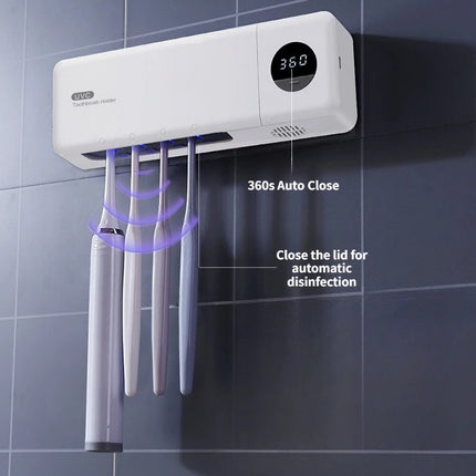Intelligent UV Toothbrush Sterilizer USB Charging Wall-Mounted No-Drill Toothbrush Cleaner Bathroom Toothbrush Holder Organizer