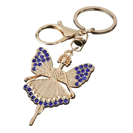 Cute Ballerina Keychain Diamond Encrusted Ballet Girl Keychain Rhinestone Ballerina Pendant with Rotating Lobster Clasp