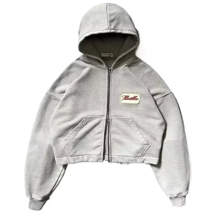 American Y2K New Hip Hop Trend Zipper Hoodie Women Street Casual Loose Joker Vintage Sweatshirt Unisex Fleece Padded Warm Hoodie
