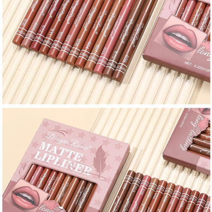 12-Piece Lip Liner Set for Outlining Lip Shapes, Beginner-Friendly, Natural and Delicate, Waterproof Matte Nude Lip Liner Set