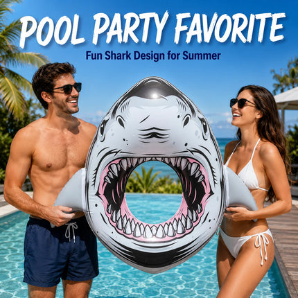 Inflatable Shark Swim Ring 87cm Pool Float Tube Summer Beach Swimming Circle Water Float for Adults Outdoor Pool Party