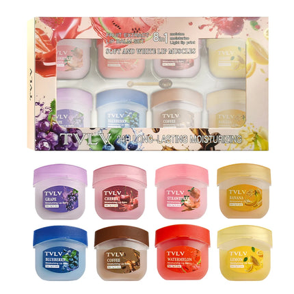8 Fruit Lip Balm Set with Spoon Lip Care Autumn and Winter Moisturizing Lip Mask Set