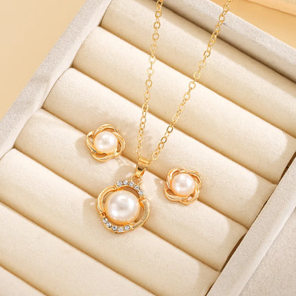 Korea New Hot Sale Peach Heart Pendant Earrings Necklace Rings Light Luxury Design Three-Piece Sets Trend Party Jewelry Gift Sets