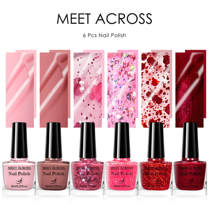 6pcs/set 8ml Water-Based Nail Polish Long Lasting Quick Drying No Lamp Cure Nail Supplies Vernis for Nails Manicure
