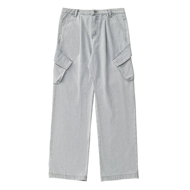 2025 new vintage washed workwear denim pants for men in autumn style, with relaxed fit and trendy brand, straight-leg design