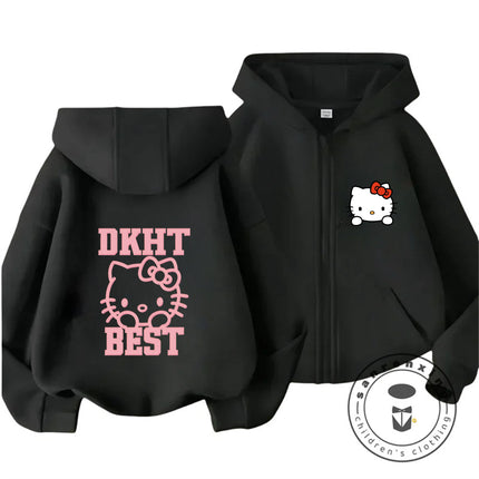 New Kids Zip Hooded Sweatshirt Hello Kitty Trendy Kawaii Design For Boys Girls Autumn Winter Wear 3-14 Age
