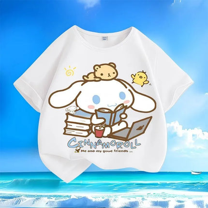 Pure Cotton Breathable Children's T-shirt 2026 Sanrio Cinnamoroll Printed Casual Parent-child Outfit for Boys and Girls in Summer