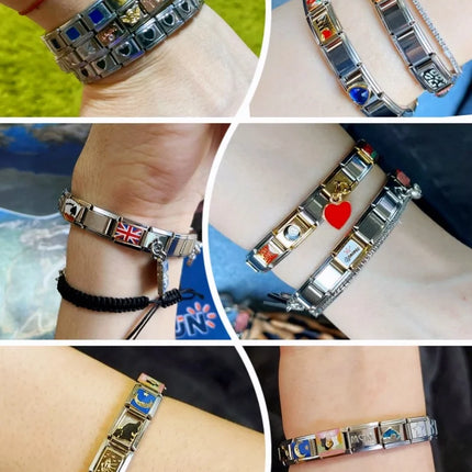 World Flag Range National Flag Bracelet Golden Module Italian Bracelet Charm Links Fit 9mm Stainless Steel DIY Making Jewellry