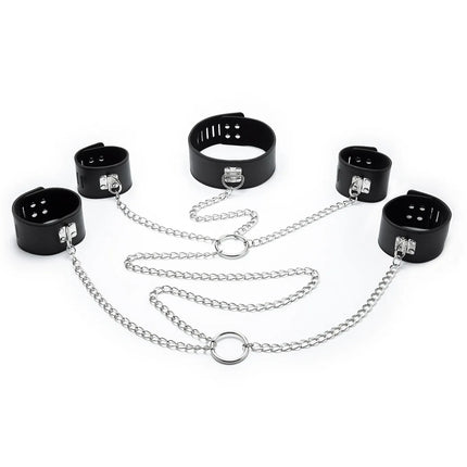 BDSM PU Leather Handcuffs Anklecuffs Collar Connecting Cuffs Constraints Adult Sex Slave Bondage Fetishism