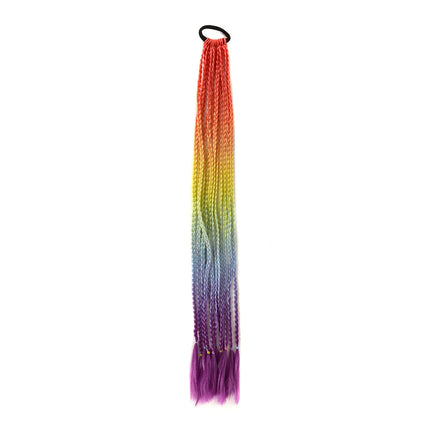Braided Ponytail Extension Synthetic Colorful Hair Extension For Women 24inch Rainbow Hair Braids Extensions