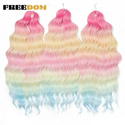FREEDOM Synthetic Braiding Hair Extensions Deep Wavy 24 inch Long Curly Braids Hair Ombre Brown Rainbow Twist Crochet Hair