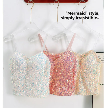 Small Sequin Ball One-Piece Fixed Vest Wrap Chest Base Layer Brtte for Girls Summer Outing ort High Elastic Polye...