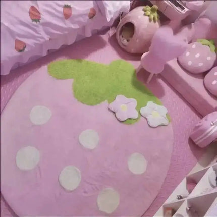 Cute Strawberry Plush Carpet Plush Seat Cushion Sofa Office Chair Cushion Soft Floor Mat Home Decor Non-slip Washable