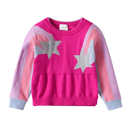 DXTON Children's Sweater for Autumn Winter Girls Red Star Striped Pullover Knitwear Kids Knitting Pullovers Tops Children Clothes
