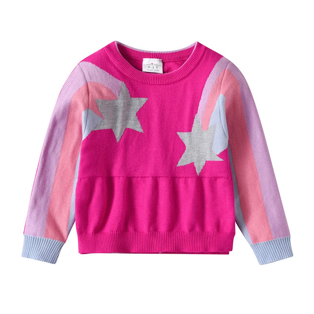 DXTON Children Sweater for Autumn Winter Girls Red Star Striped Pullover Knitwear Kids Knitting Pullovers Tops Children Clothes
