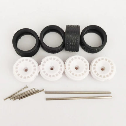 5 Sets 1/64 Alloy Car Model Tires w Shaft Wheels w 25mm Axles for Modify 1:64 Matchbox/Domeka/HW Model Cars No Need Open Chassis