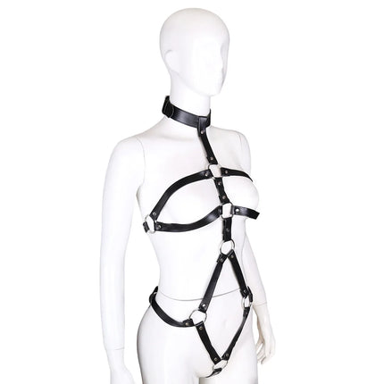 Thierry PU Leather Female Slave Body Harness Arm Cuffs Handcuffs for Adult Game, Fetish Bondage Rope Flirting Sex Toys for Women