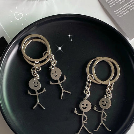Funny Matchstick Men Keychain Middle Finger Heart to Heart Car Bag Pendant Key Ring Jewelry Couple Friend Gifts Wholesale бре