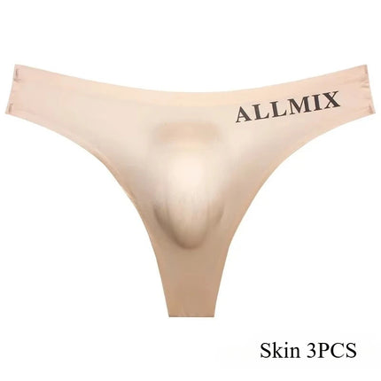 3 PCS Sexy Transparent Underwear Men Thongs Sports Fitness Letter Thin Hip Panties G-Strings Ice Silk Low Waist Seamless Thong