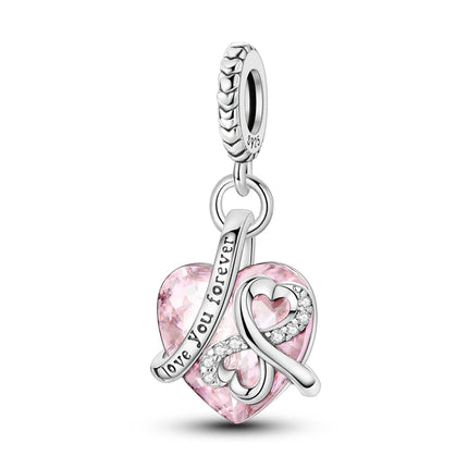 Charm Bead 925 Sterling Silver Heart Starry Sky Family Mother-Daughter-Sister Charm Fit Bracelets Pendant Women DIY Jewelry Gift