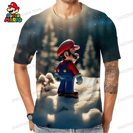 Men's Children's T-Shirt Mario Parent-child Wear Mens Clothes 2024 Summer Streetwear Tops Quick Dry T-shirts Fashion Anime Y2k