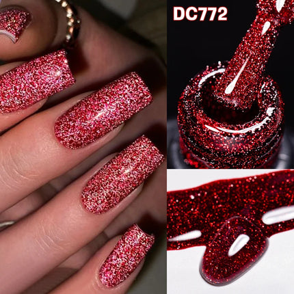 Red Reflective Glitter Gel Nail Polish Sparkling Glitter Flashy Semi-permanent Soak Off Nail Art UV Gel Varnish Nail Supplies