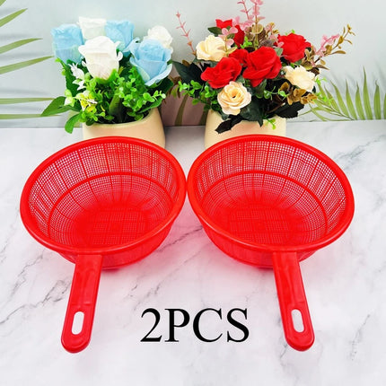 1/2Pcs Household Kitchen Plastic Basket Red Handle Vegetable Fruit Rice Wash Drain Storage Net Strainer Circular