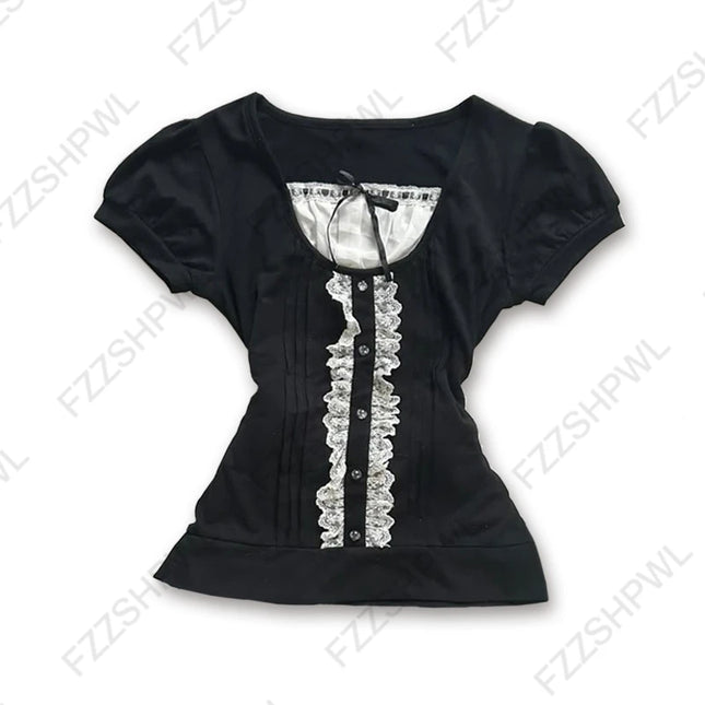 Vintage Y2K Women's Crop Top Casual Slim Chic Faux Two-Piece Color-Blocked Short Sleeve Shirts Spring Summer Striped Streetwear