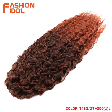 FASHION IDOL 22 Inch 300g 3PCS Ariel Curl Hair Water Wave Twist Crochet Hair Synthetic Ombre Brown Fiber Braiding Hair Extension