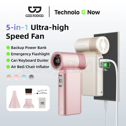 GOOJODOQ Ultra High Speed 5 in1 Multifunction Fan 100 Gear Wind Mini Fan with Emergency Light and Power Bank