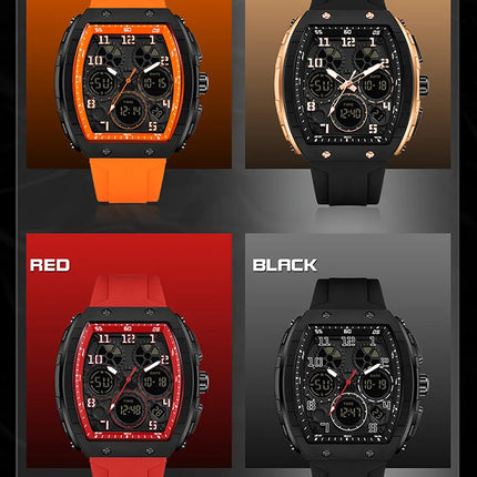 Men Sports Digital Wrist Watches For Male Clock Dual Display Man Tonneau Watches Chronograph Luminous Silicone Band Dropship