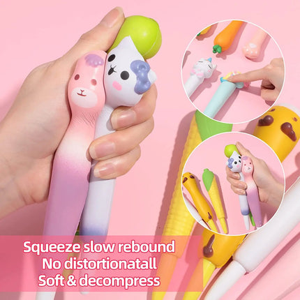 Squishy and Cute Kawaii Pen Kawaii Accessories Cute Girl Pens Animal Fruit Shaped Stress Relief Pens Cute School Supplies