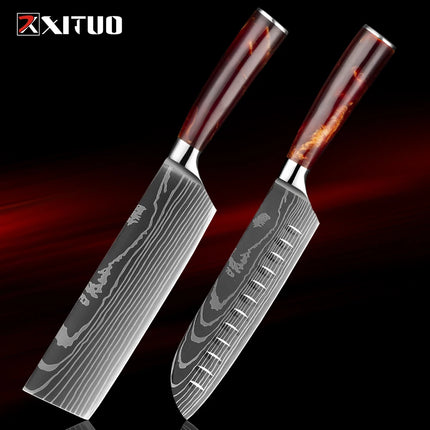 XITUO 1-8Piece Kitchen knife Set 7Cr17Mov Stainless Steel Chef Knife Ultra Sharp Santoku Cleaver Utility Knife Cooking Knives