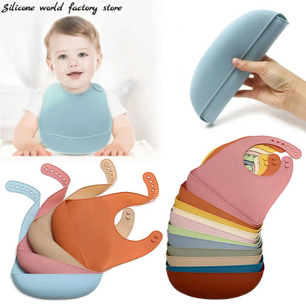 Silicone world Waterproof Silicone Bibs Baby Kids Stuff Kids Bib Aprons Girl Boy Adjustable Soft Silicone Bib Baby Feeding Stuff