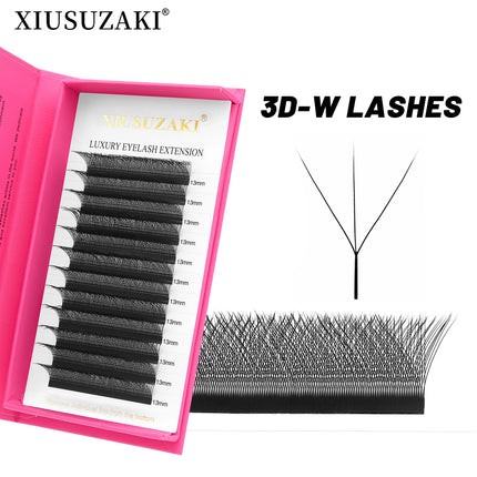 XIUSUZAKI 3D Lashes W Shaped Eyelashes Extensions Natural 3DW Premade Volume Fans Individual False Lashes Fluffy Mink Faux Lash