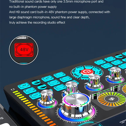 Live Sound Card Studio Record Soundcard Bluetooth Microphone Mixer Voice Changer Live Streaming Sound Mixer Podcast Karaoke Home