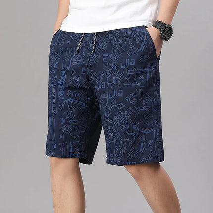 Mens 100% Cotton Shorts Elastic Waist Casual Shorts Printed Beach Shorts Relaxed Fit Running Shorts Cotton Sweat Shorts