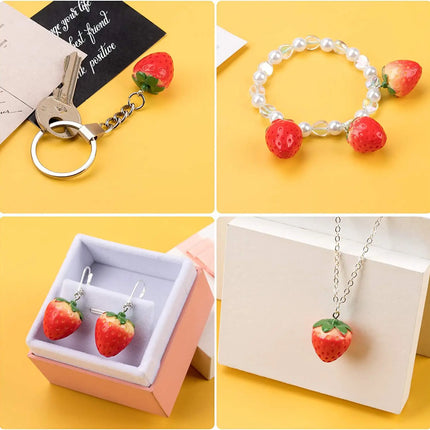 10pcs Resin Imitation Strawberry Shape Charms For DIY Key Chain Necklace Pendants Ornament Jewelry Making Accessories