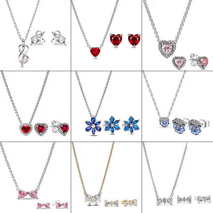 2025 New Birthday Day Gift S925 Silver Earrings Heart &Infinity Knot Jewellery Set Pink Bow Earrings Original Women Jewelry