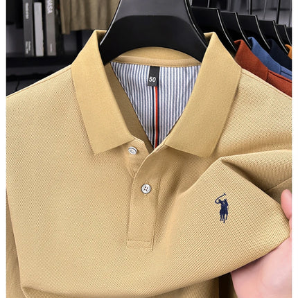 High-end brand 100% cotton long sleeve polo shirt, fashion luxury, pony embroidery, business casual comfort, new Paul men's T-shirt