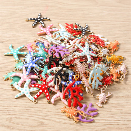 10pcs Cute Mix Marine Life Charms Enamel Starfish Lobster Crab Charms Pendants for Jewelry Making Necklaces Earrings DIY Gifts