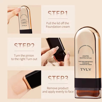 TVLV Long Lasting Matte Foundation Stick-Full Coverage Waterproof Brighten Makeup Base for Compact Concealer Stick with Brush