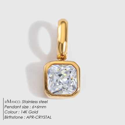 eManco Colorful 12 Birthstone Pendant DIY Accessory Necklace Women's Square Zircon Clavicle Pendants Birthday Party Gift