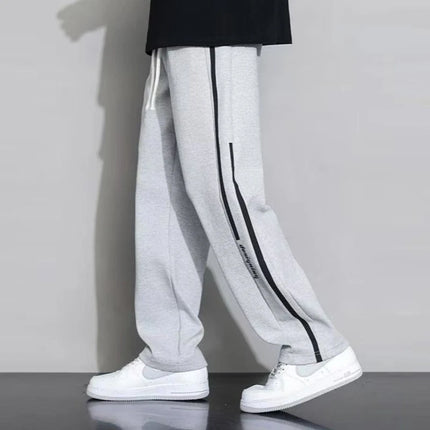 Men’s Straight Leg Sweatpants Loose Lightweight Casual Pants Spring Summer Stripe Patchwork Sports Joggers Trendy Long Trousers