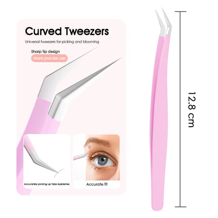 Wholesale Pink Color Anti-static Curved Lash Tweezers Application High Precision Durable Eyelashes Makeup Tools Easy to Operate