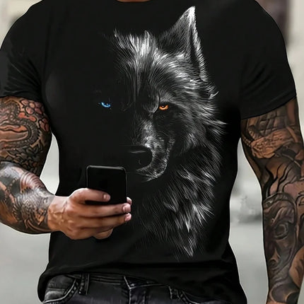 Men's 3D Wolf Print T-Shirt Casual Round Neck Short Sleeve Shirt Breathable and Comfortable Fabric Men's Street Outdoor Clothing